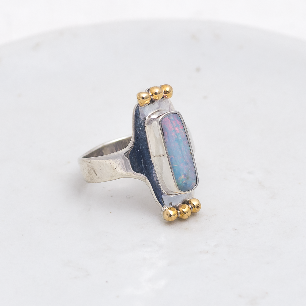 Reina Ring (B) ◇ Australian Opal ◇ Size 6.5 ◇ Silver + Brass