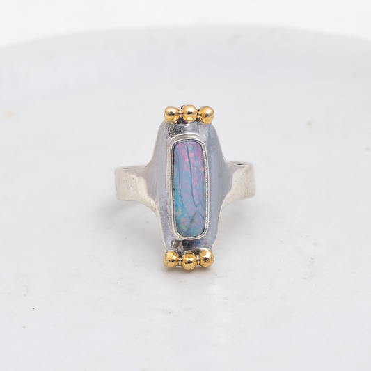 Reina Ring (B) ◇ Australian Opal ◇ Size 6.5 ◇ Silver + Brass