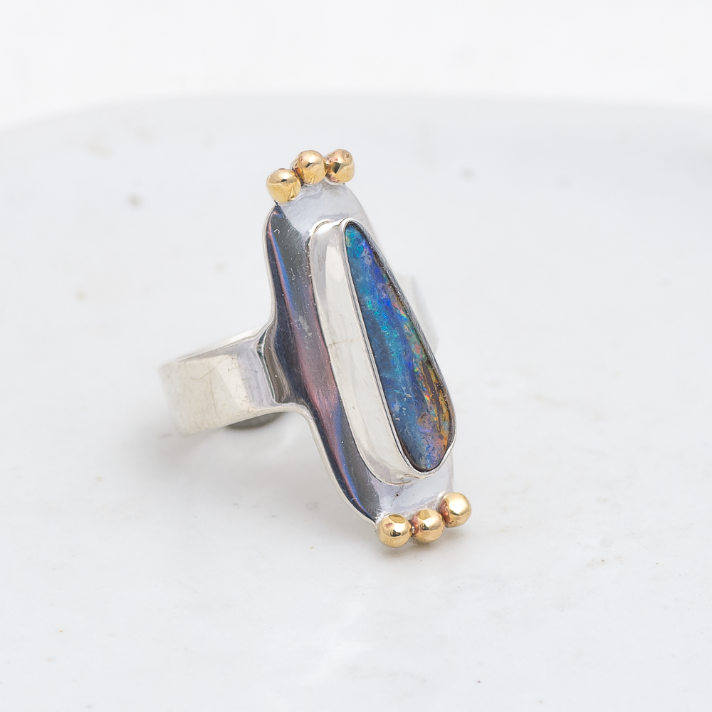 Reina Ring (C) ◇ Australian Opal ◇ Size 7 ◇ Silver + Brass