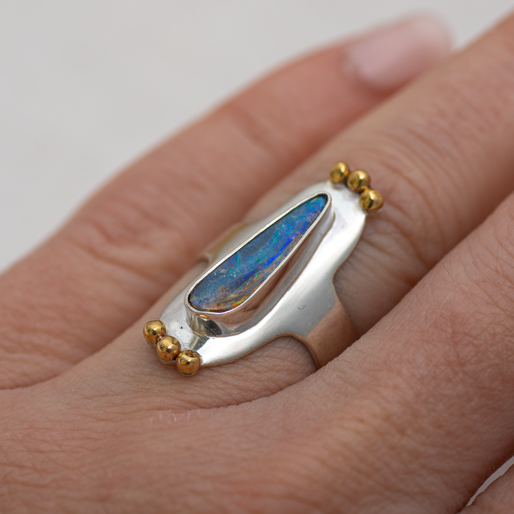 Reina Ring (C) ◇ Australian Opal ◇ Size 7 ◇ Silver + Brass