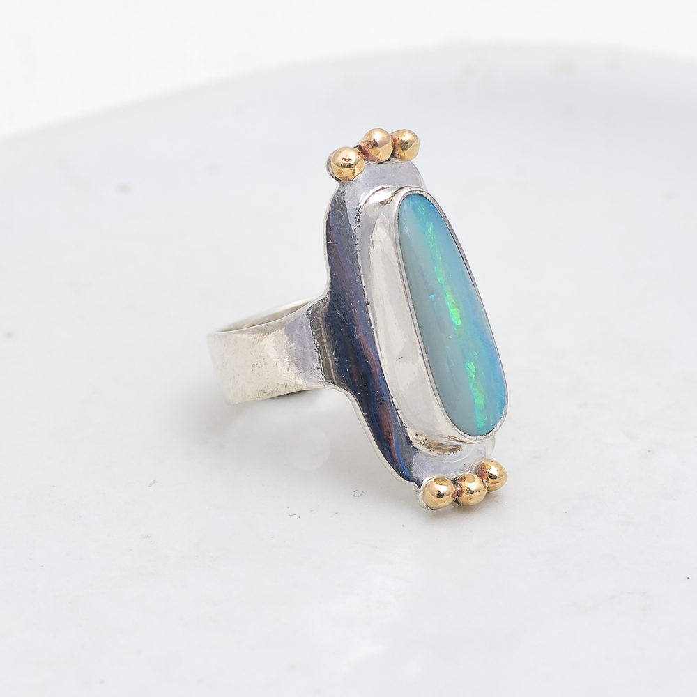 Reina Ring (D) ◇ Australian Opal ◇ Size 7 ◇ Silver + Brass