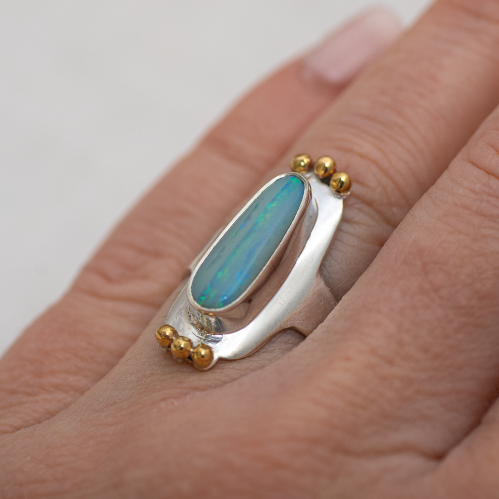 Reina Ring (D) ◇ Australian Opal ◇ Size 7 ◇ Silver + Brass