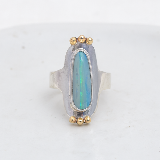 Reina Ring (D) ◇ Australian Opal ◇ Size 7 ◇ Silver + Brass