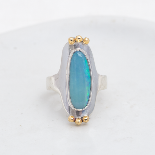 Reina Ring (E) ◇ Australian Opal ◇ Size 7.5 ◇ Silver + Brass