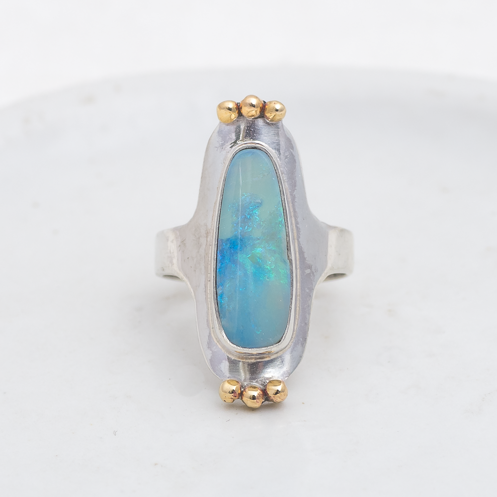 Reina Ring (F) ◇ Australian Opal ◇ Size 8 ◇ Silver + Brass