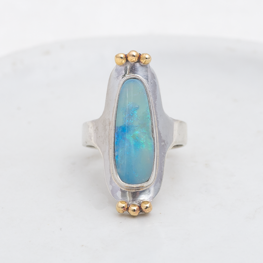Reina Ring (F) ◇ Australian Opal ◇ Size 8 ◇ Silver + Brass