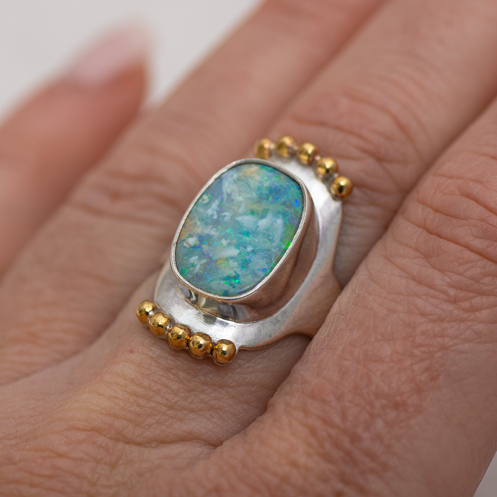 Reina Ring (G) ◇ Australian Opal ◇ Size 8.5 ◇ Silver + Brass