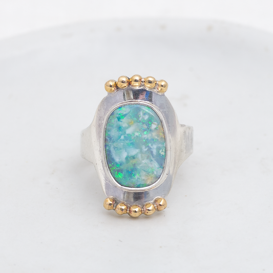 Reina Ring (G) ◇ Australian Opal ◇ Size 8.5 ◇ Silver + Brass