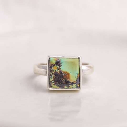 Square Luminous Ring ◇ Nevada Turquoise ◇ Size 7