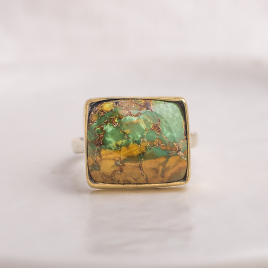 Square Luminous Ring ◇ Hubei Turquoise ◇ Size 8