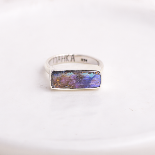 Horizontal Luminous Ring ◇ Australian Opal ◇ Size 6