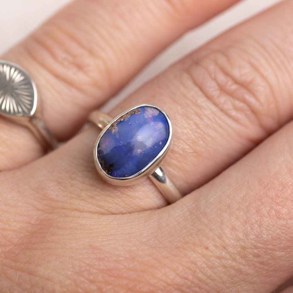 Deluxe Stone Stacking Ring ◇ Australian Opal ◇ Size 8