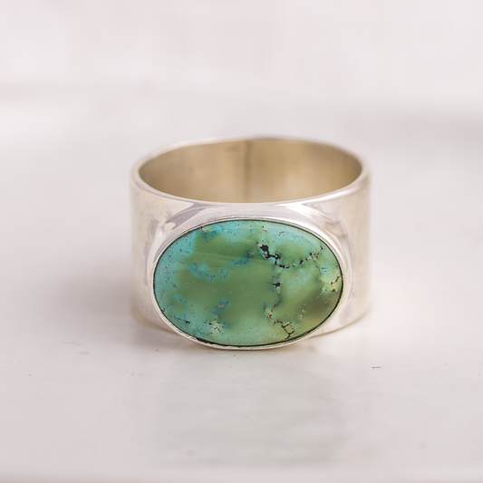 Turquoise Hammered Wide Band Ring ◇ Hubei Turquoise ◇ Size 7.5