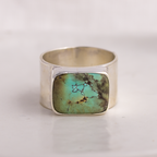 Turquoise Hammered Wide Band Ring ◇ Hubei Turquoise ◇ Size 7.5