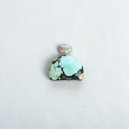 Custom Mini Tidal Ring (B) ◇ Hubei Turquoise + Australian Opal ◇ Made in your size.