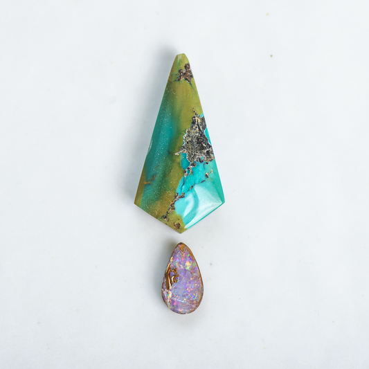 Custom Inner Vision Ring (D) ◇ Hubei Turquoise + Australian Opal ◇ Made in your size.