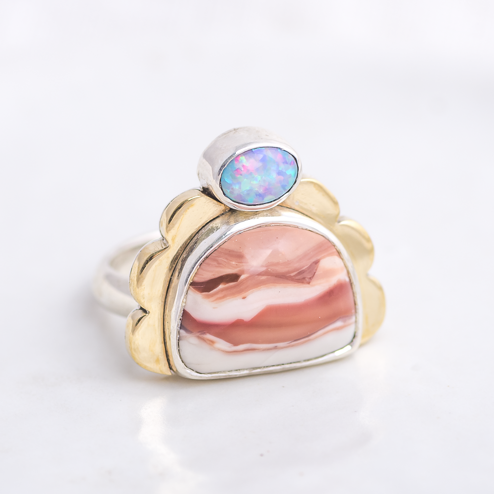 Tidal Ring ◇ Willow Creek Jasper + Australian Opal ◇ Size 8