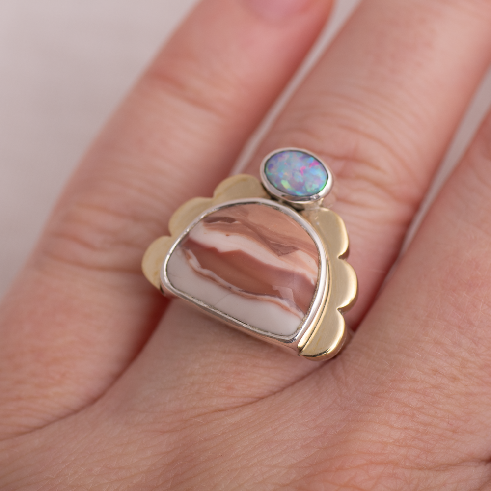 Tidal Ring ◇ Willow Creek Jasper + Australian Opal ◇ Size 8