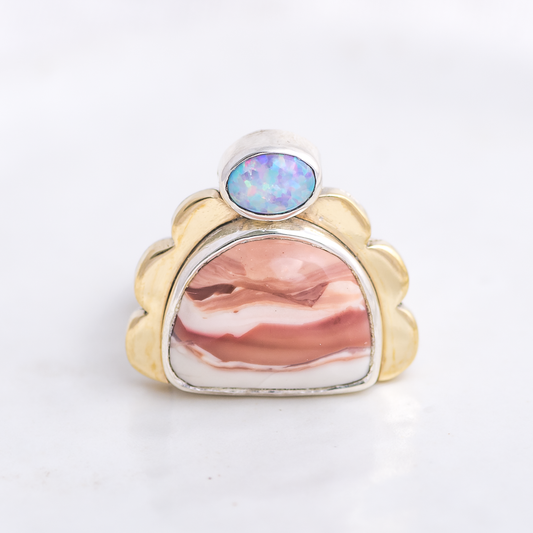 Tidal Ring ◇ Willow Creek Jasper + Australian Opal ◇ Size 8