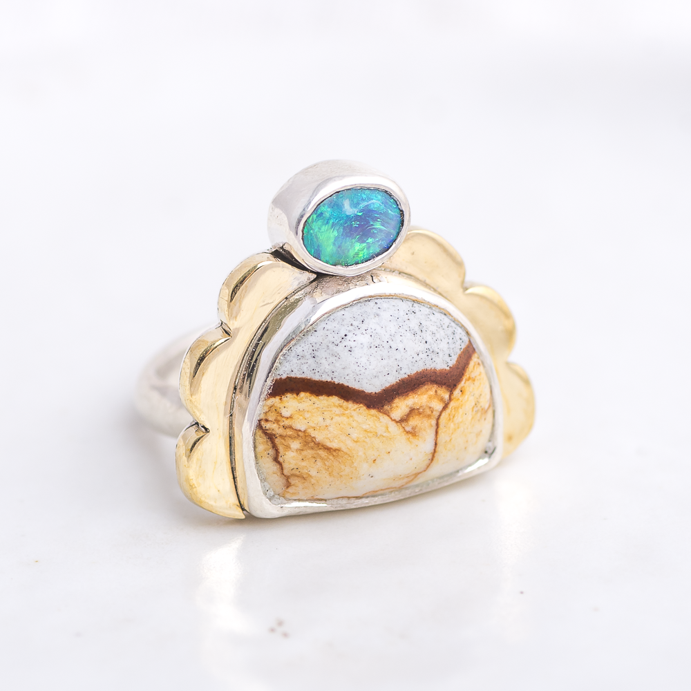 Tidal Ring ◇ Landscape Jasper + Australian Opal