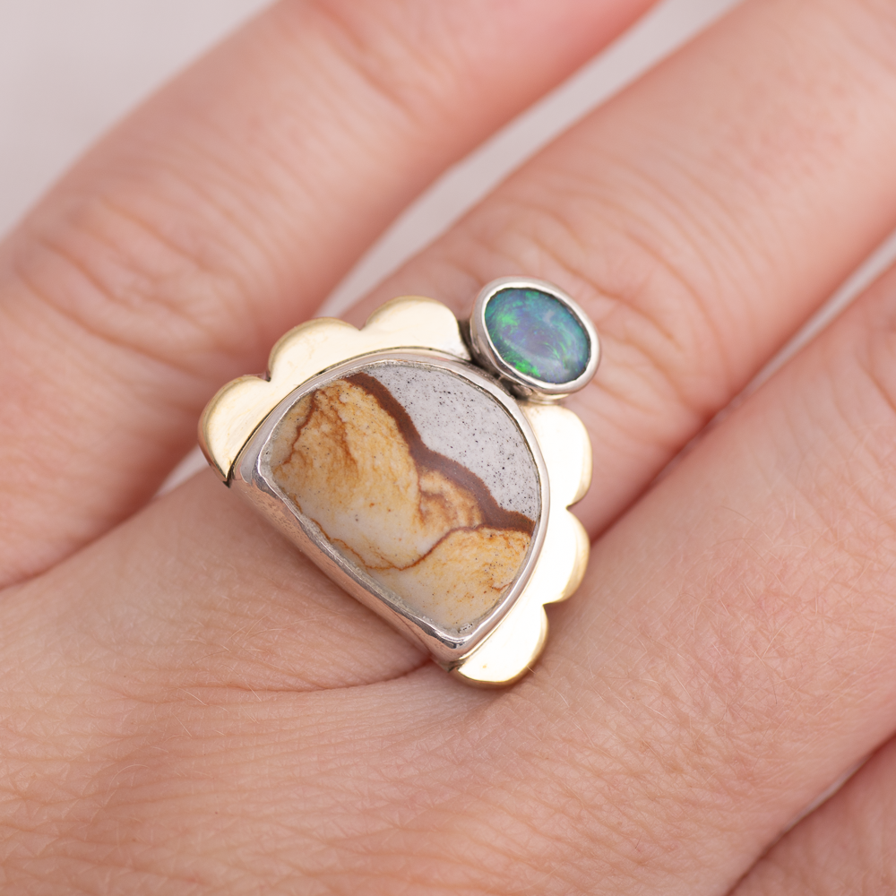 Tidal Ring ◇ Landscape Jasper + Australian Opal