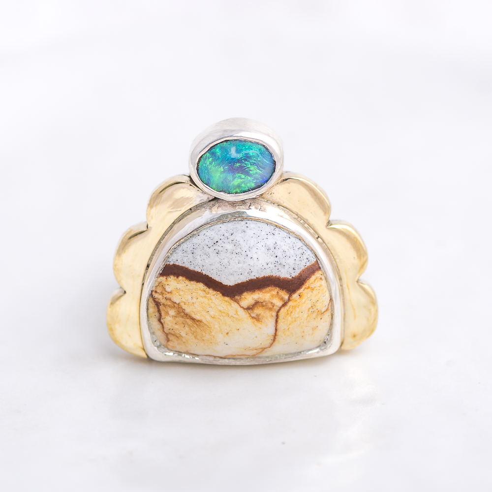 Tidal Ring ◇ Landscape Jasper + Australian Opal