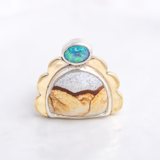 Tidal Ring ◇ Landscape Jasper + Australian Opal