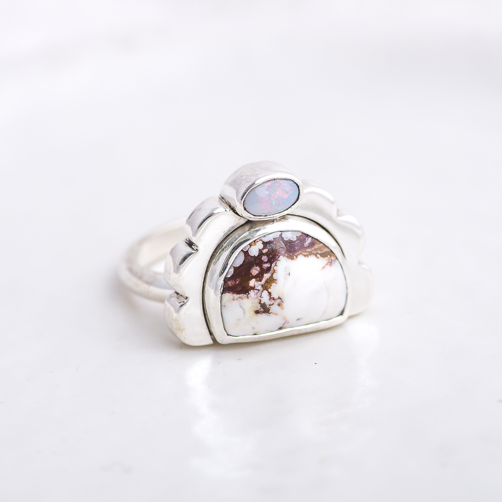 Mini Tidal Ring ◇ Wild Horse Magnesite + Australian Opal ◇ Size 7