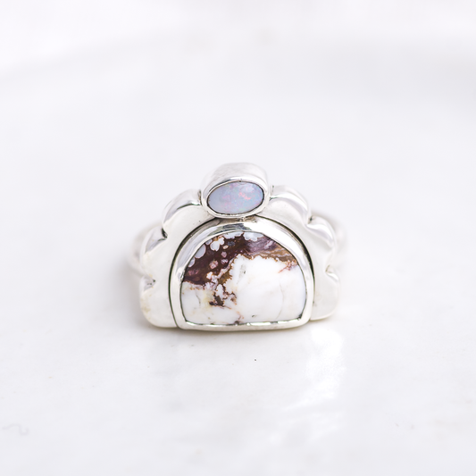 Mini Tidal Ring ◇ Wild Horse Magnesite + Australian Opal ◇ Size 7