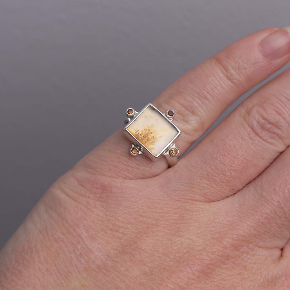 Meridian Ring ◇ Dendritic Agate + Citrine ◇ Size 6.5