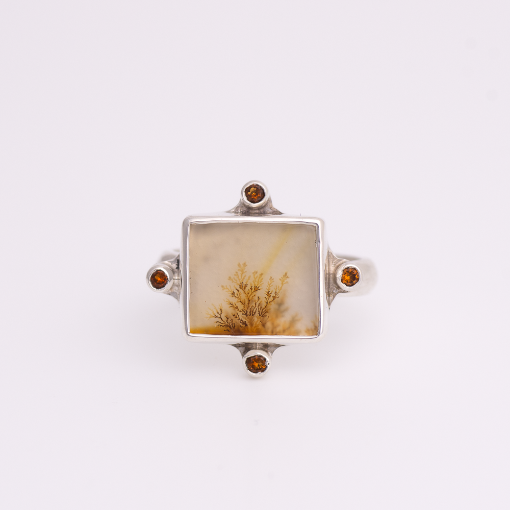 Meridian Ring ◇ Dendritic Agate + Citrine ◇ Size 6.5