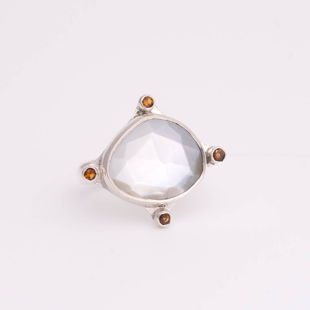 Meridian Ring ◇ Mother of Pearl + Citrine ◇ Size 6