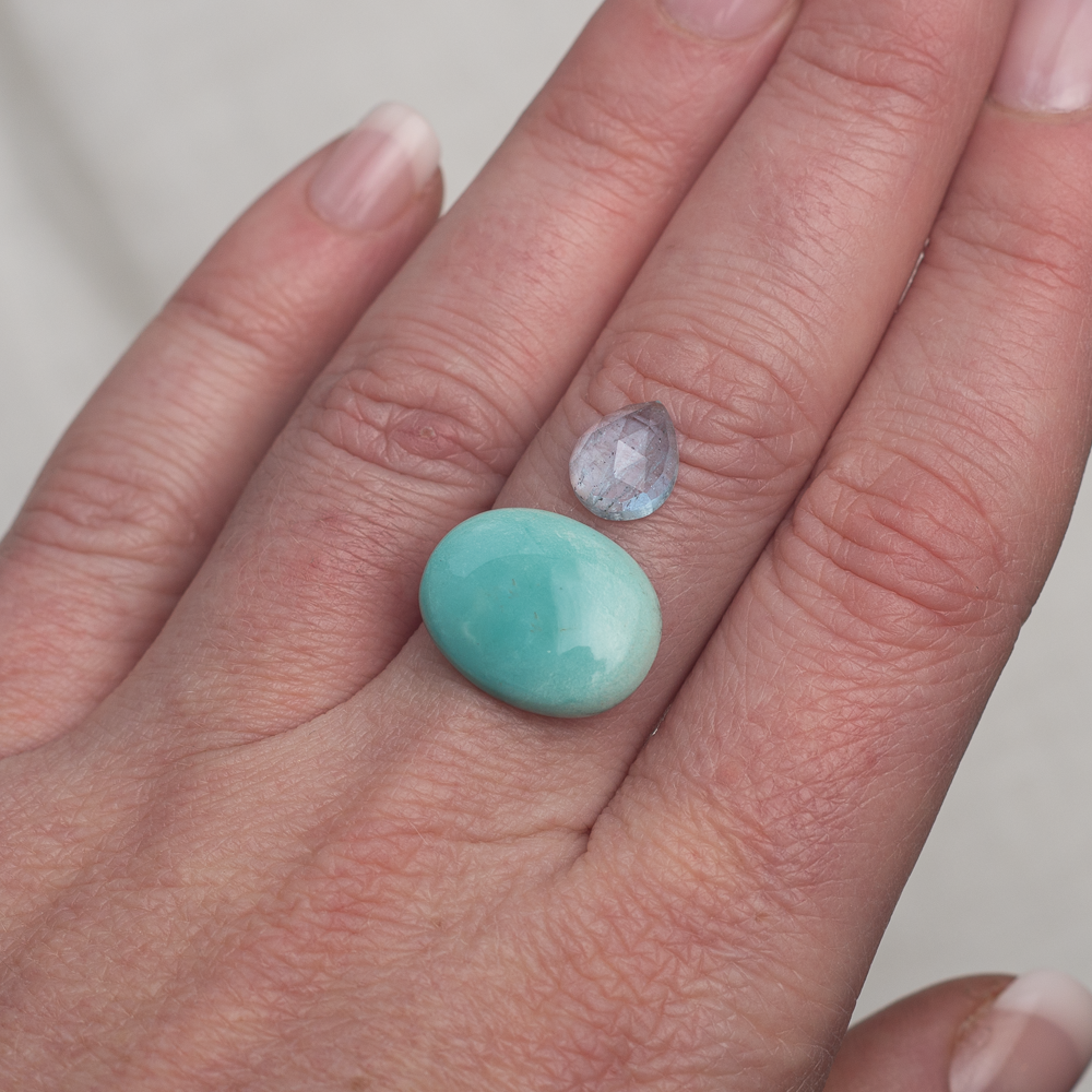 Encompass Ring ◇ Australian Opal + Hubei Turquoise + Montana Sapphires in 18K Gold ◇ Made in your size