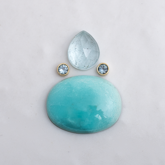 Encompass Ring ◇ Australian Opal + Hubei Turquoise + Montana Sapphires in 18K Gold ◇ Made in your size
