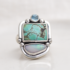 Summit Ring ◇ Rose Cut Aquamarine + Hubei Turquoise + Australian Opal ◇ Size 7 Ring MAHKA