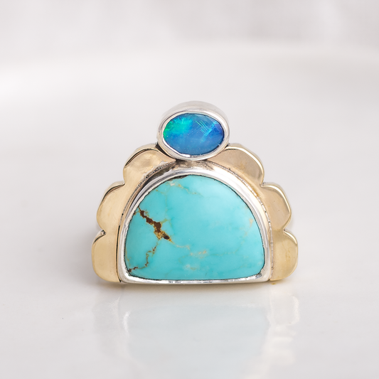 Tidal Ring ◇ No. 8 Turquoise + Australian Opal ◇ Size 8.5
