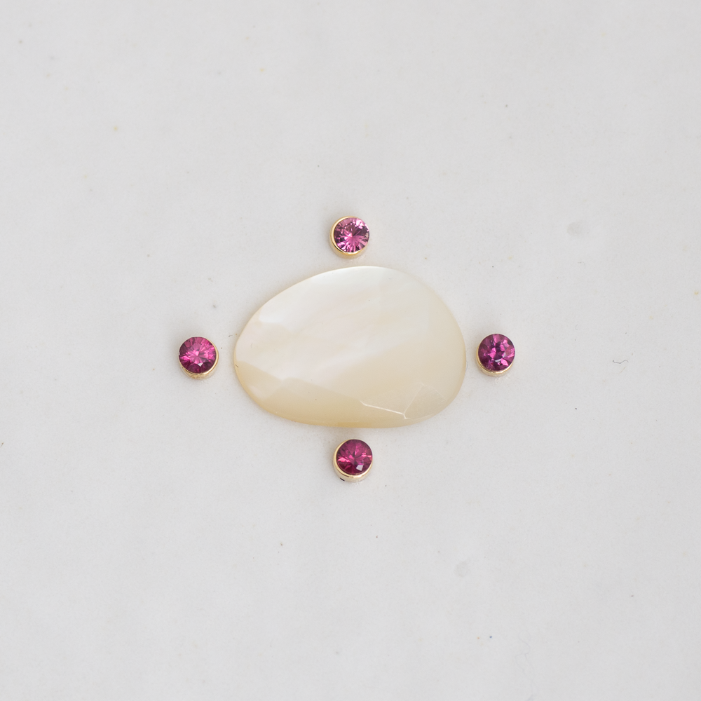 Meridian Ring - Made in Your Size ◇ Mother of Pearl + Berry Sapphire (All Silver or Silver + Gold)