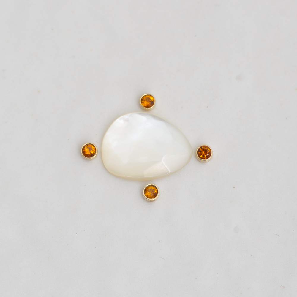 Meridian Ring - Made in Your Size ◇ Mother of Pearl + Citrine (All Silver or Silver + Gold)