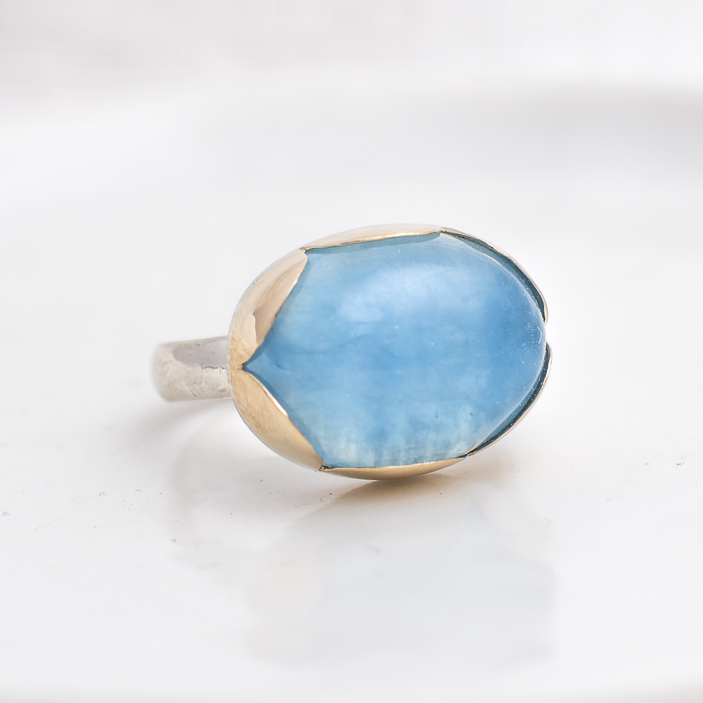 Blossom Ring ◇ Aquamarine ◇ Silver + 14k Gold