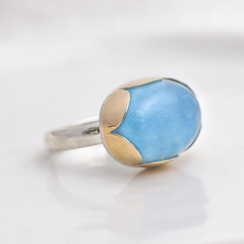 Blossom Ring ◇ Aquamarine ◇ Silver + 14k Gold
