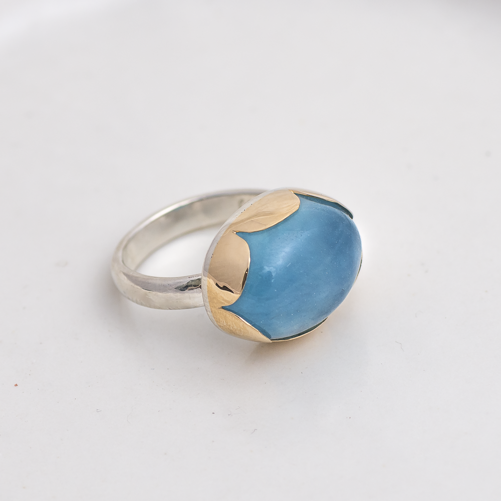 Blossom Ring ◇ Aquamarine ◇ Silver + 14k Gold