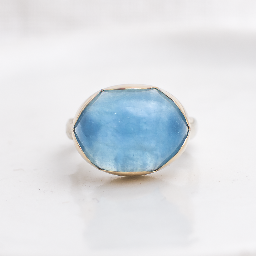 Blossom Ring ◇ Aquamarine ◇ Silver + 14k Gold