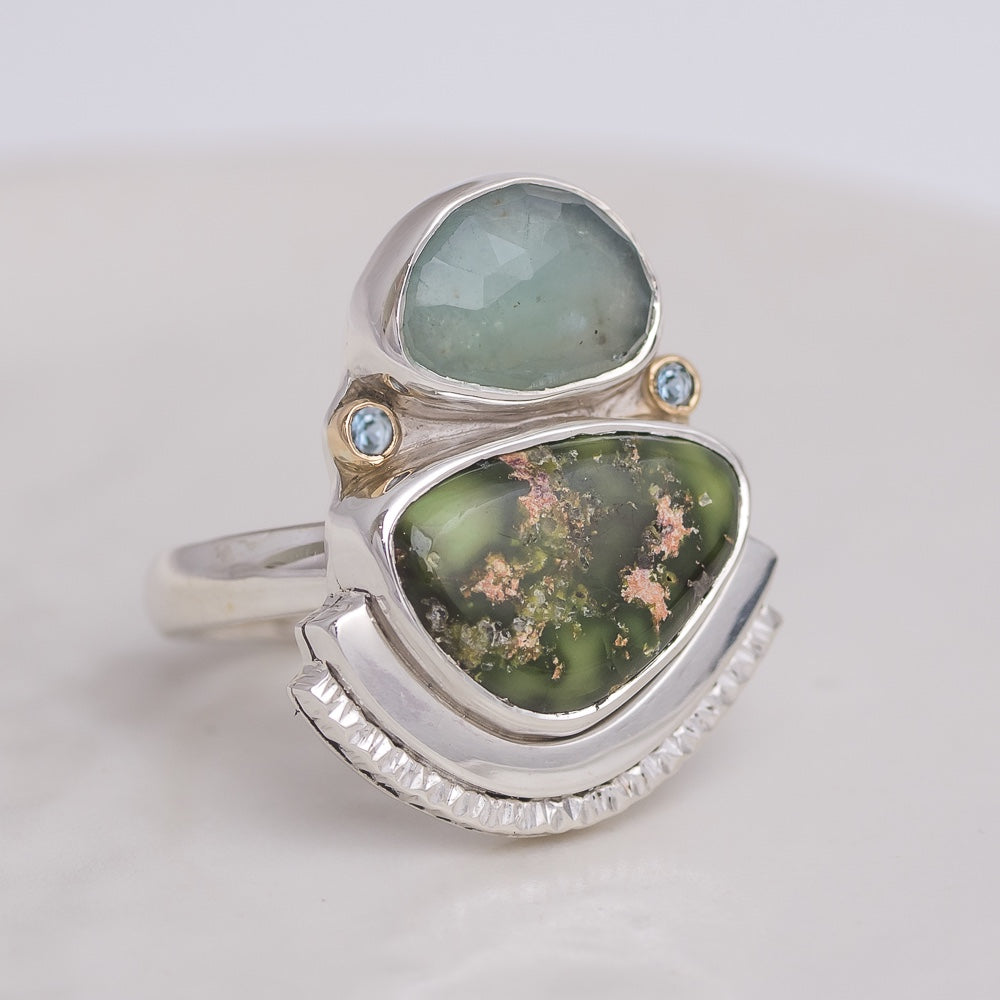 Encompass Ring ◇ Peruvian Opal + Sonoran Turquoise + Aquamarine ◇ Size 6.5