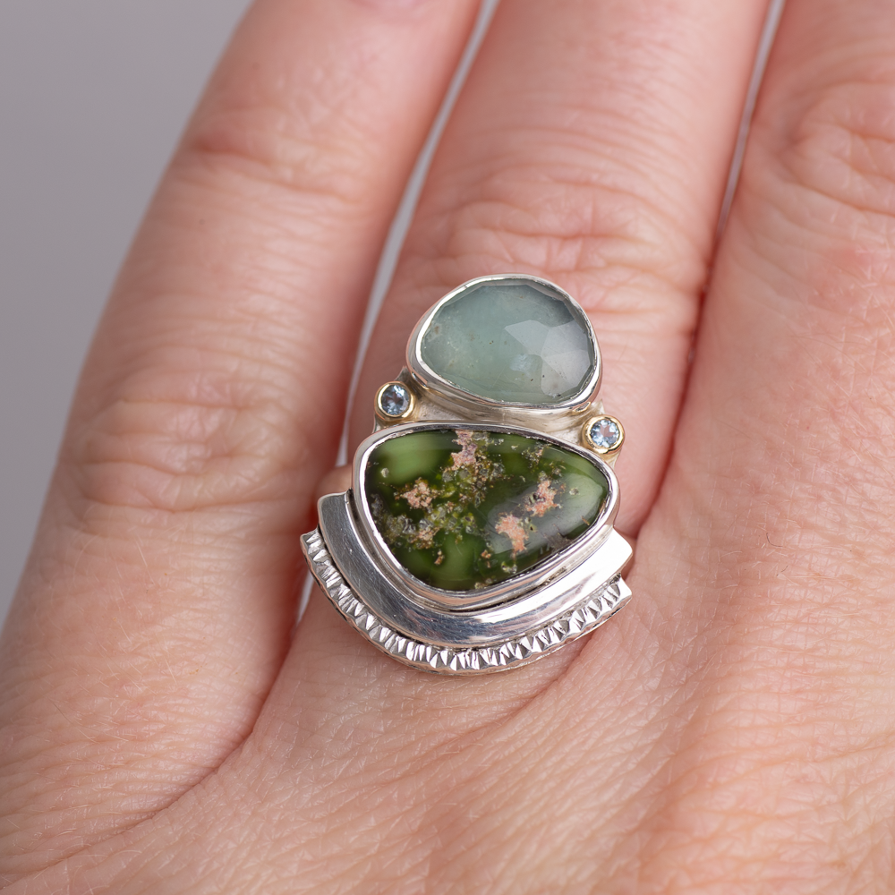 Encompass Ring ◇ Peruvian Opal + Sonoran Turquoise + Aquamarine ◇ Size 6.5