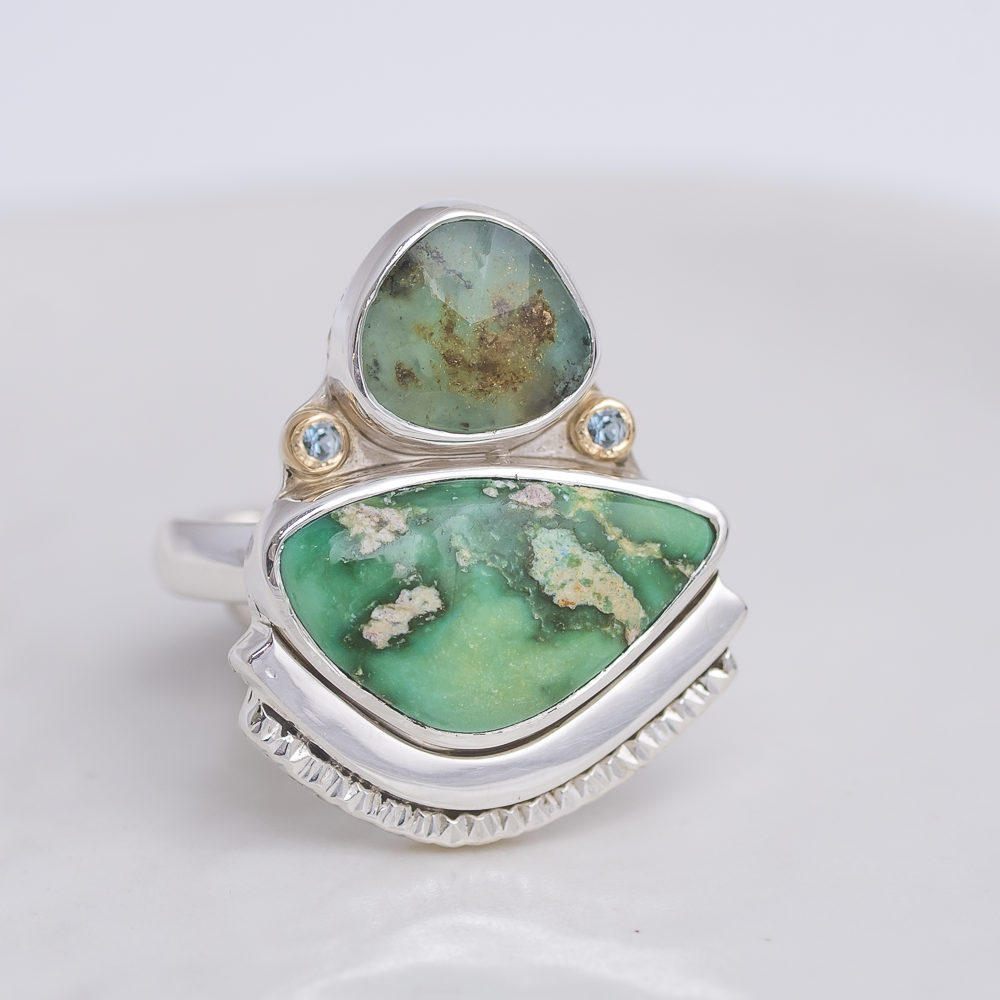 Encompass Ring ◇ Peruvian Opal + Sonoran Turquoise + Aquamarine ◇ Size 7
