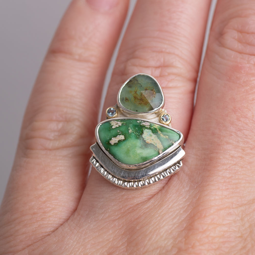 Encompass Ring ◇ Peruvian Opal + Sonoran Turquoise + Aquamarine ◇ Size 7 Ring HOLIDAY COLLECTION