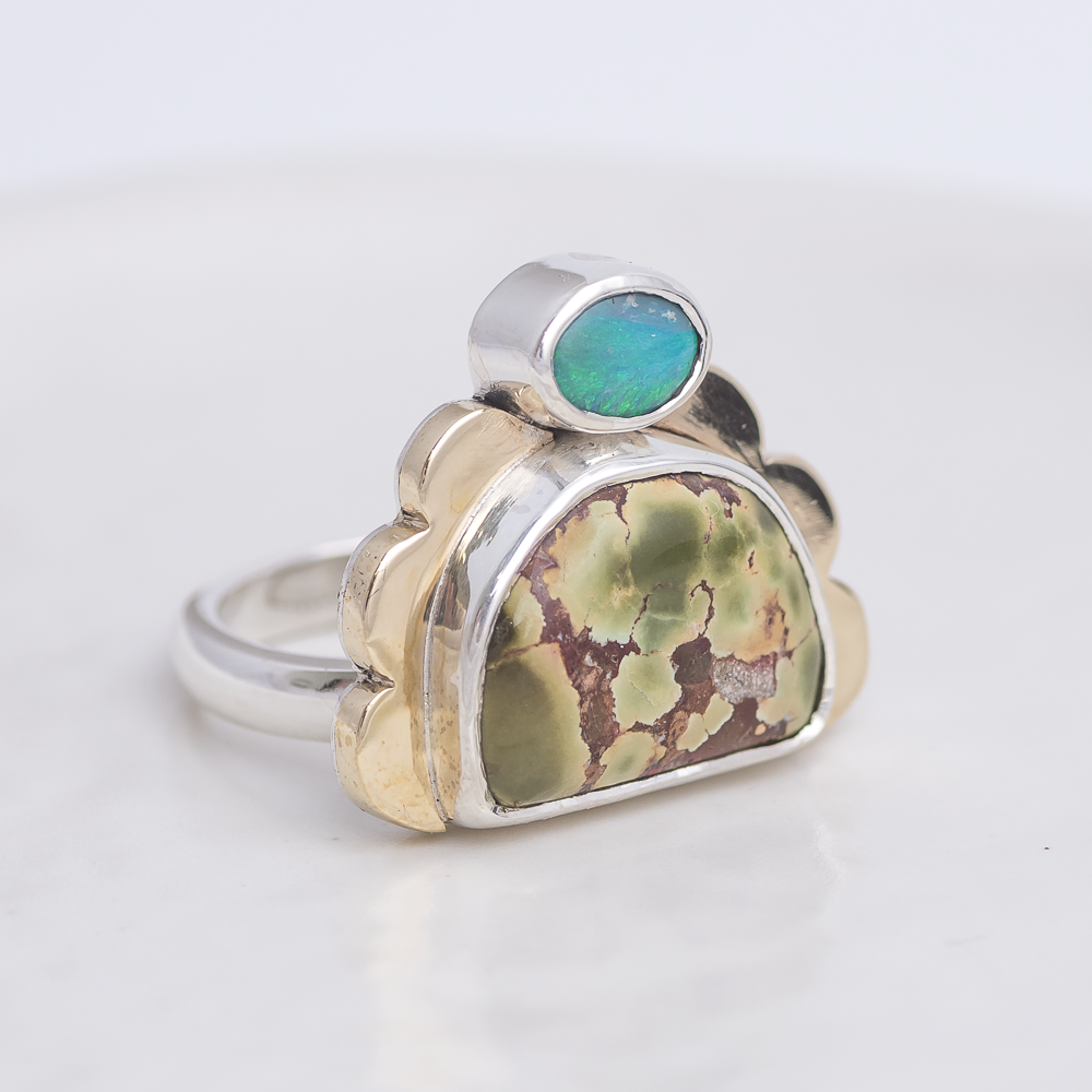 Tidal Ring ◇ Australian Opal + Hubei Turquoise ◇ Size 7.5
