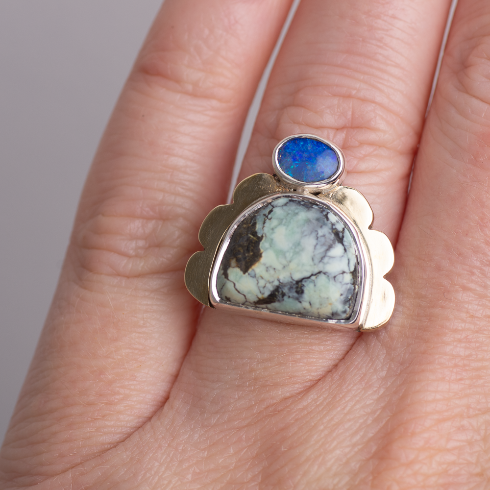 Tidal Ring ◇ Australian Opal + Hubei Turquoise ◇ Size 7