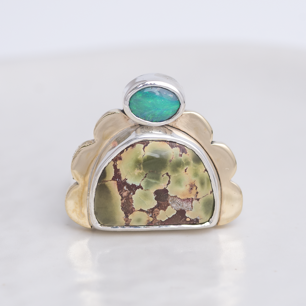 Tidal Ring ◇ Australian Opal + Hubei Turquoise ◇ Size 7.5