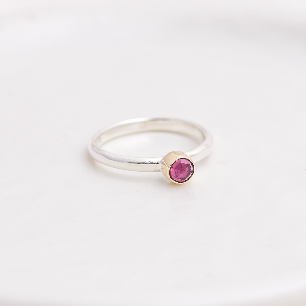 Rose Cut Pink Tourmaline Stacking Ring ◇ Pink Tourmaline ◇ Size 6